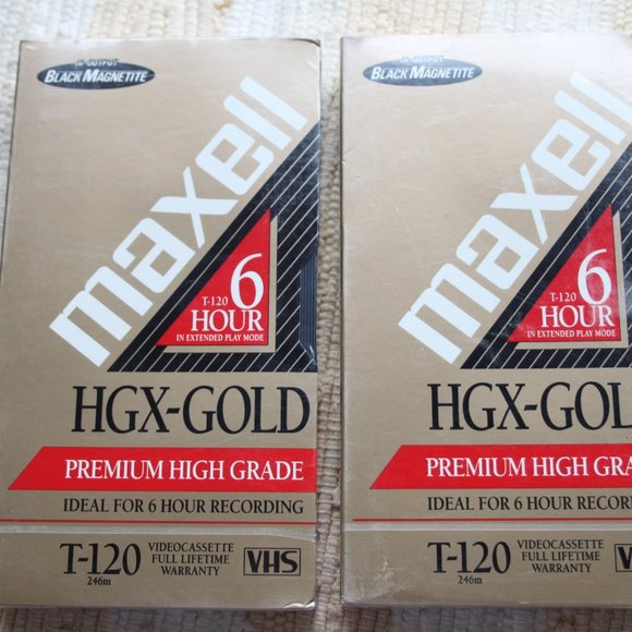 MAXELL LOT 2 T-120 HGX-GOLD 6 HOUR BLANK VIDEO CASSETTE TAPES VHS NEW-SEALED - Picture 1 of 7